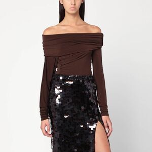 The Andamane Women's Top With Bare Shoulders In Brown Jersey